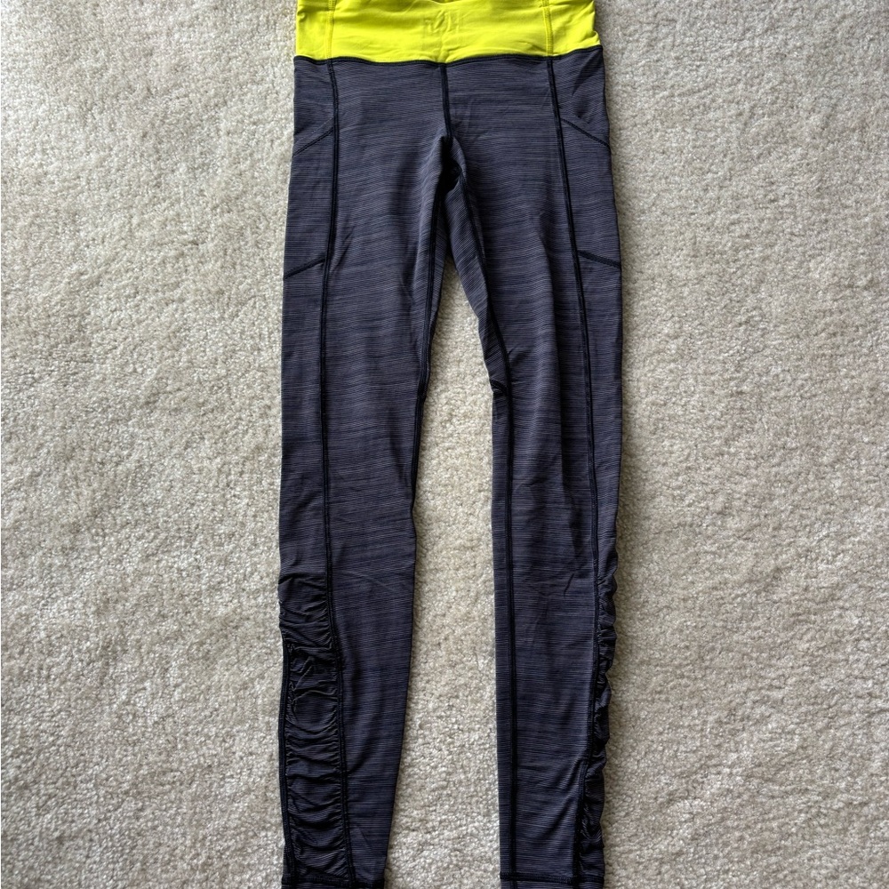 Lululemon Gray and Yellow Ruched Leggings